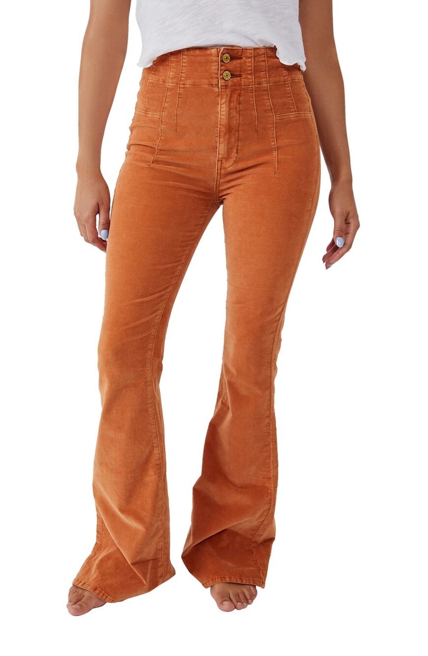 Free People Jayde Flare Corduroy Pants Bell Bottom Orange Western Sz 24 Nice!